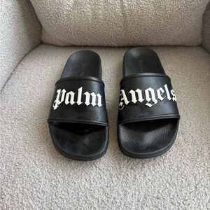 Palm Angels Black Slides with White Gothic Logo